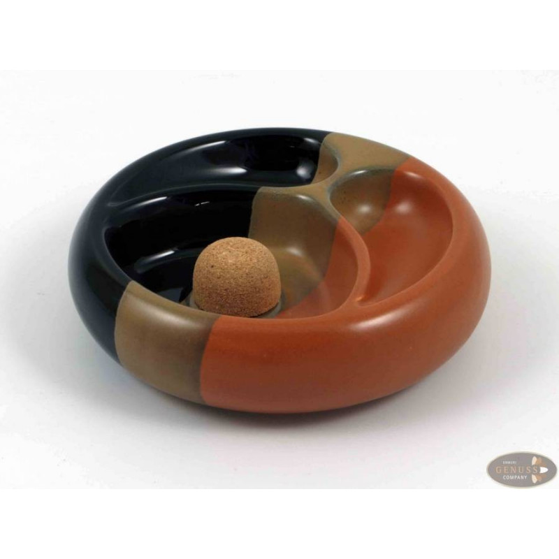 Pfeifenascher Keramik schwarz/braun rund 2 Ablagen 
