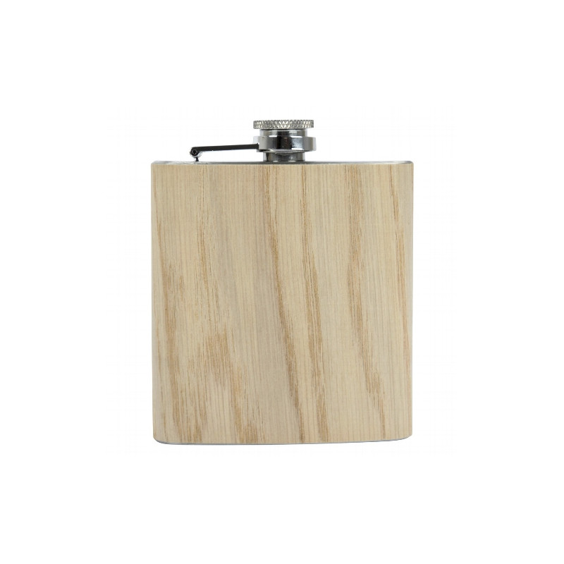 Taschenflasche/Flachmann Edelstahl/Holz hellbraun 6 oz 11,5x9x2 cm