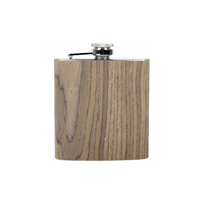 Taschenflasche/Flachmann Edelstahl/Holz dunkelbraun 6 oz 11,5x9x2 cm