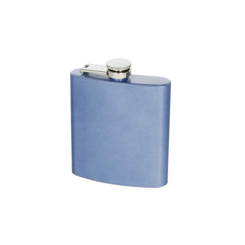 Taschenflasche/Flachmann Glossy Edelstahl blau 6 oz 11,5x9x2 cm