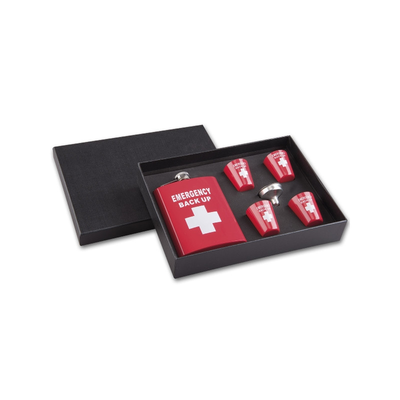 Taschenflasche/Flachmann Set ANGELO mit 4 Bechern und Trichter