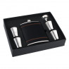 Taschenflasche/Flachmann Edelstahl Leder schwarz 7oz Geschenkset