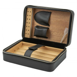 Reisehumidor PASSATORE Lederoptik schwarz für 4 Cigarren